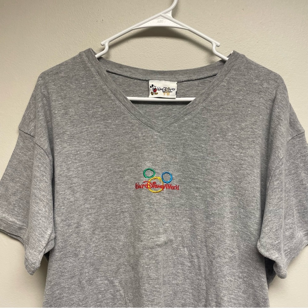 Walt Disney World Embroidered Gray V Neck T Shirt